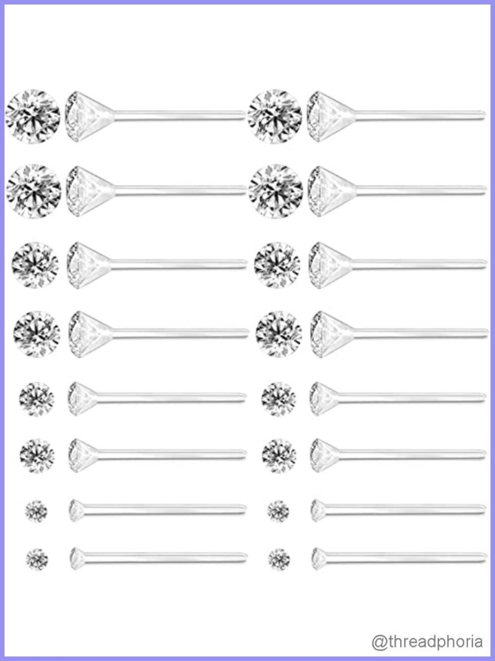 Hypoallergenic Plastic Post Stud Earrings Kit Cubic Zirconia 2mm-5mm
